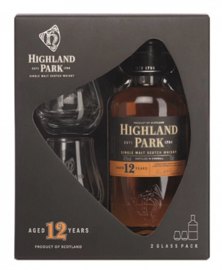 Виски Highland Park 12 Years Old gift box with 2 glasses 750 мл